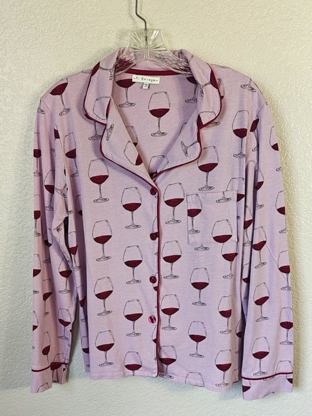 PJ Salvage Size M Pajama Set Wine Glasses Long Sleeve & Pant Bottoms - Picture 3 of 8